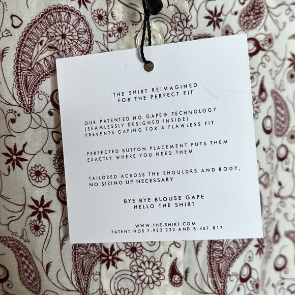 Rochelle Behrens The Shirt Red Cream Paisley Floral Womens M Career Boho Preppy - Picture 6 of 7